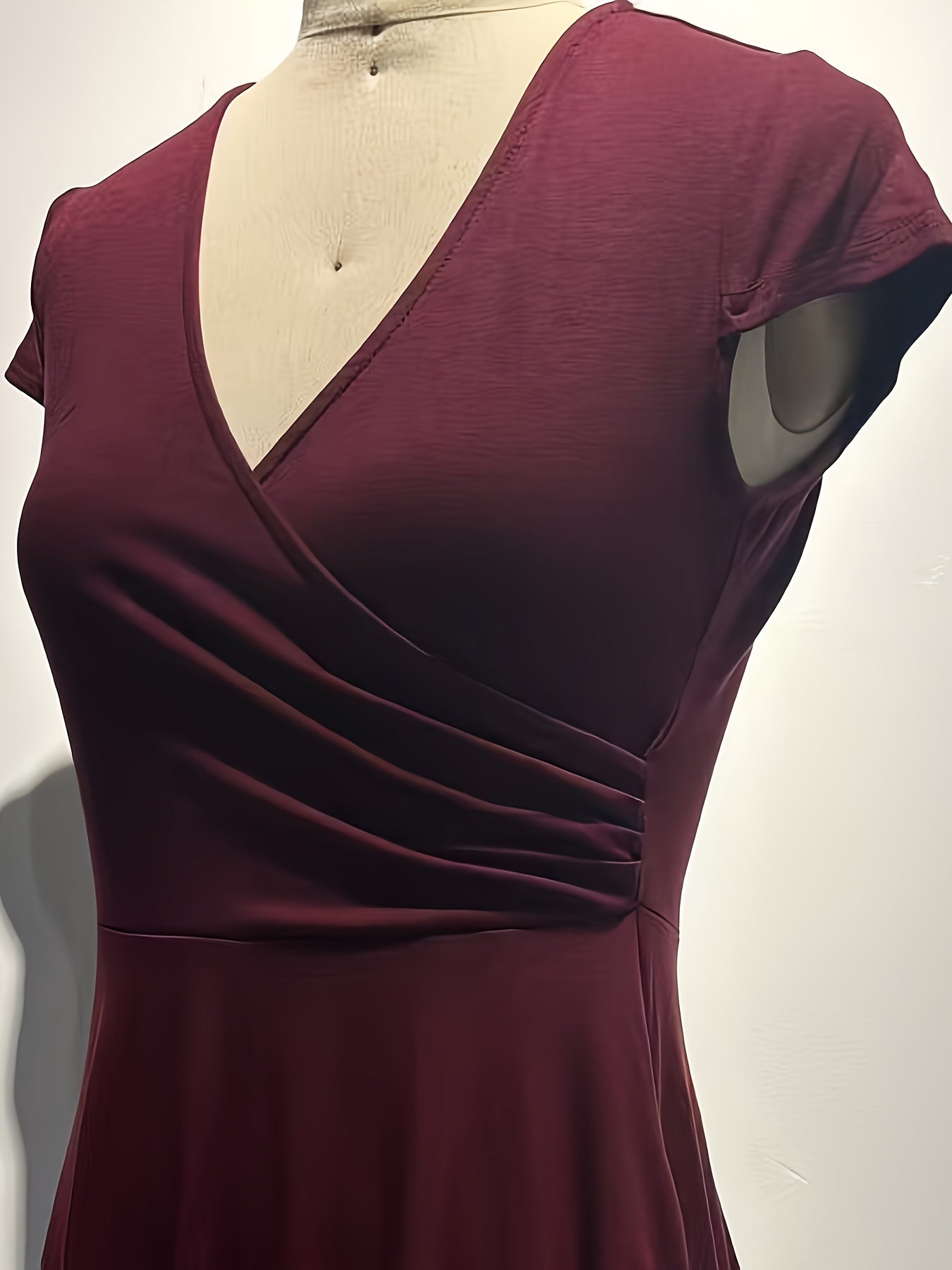 Elegant Wrap Midi Dress for Women with V Neck Cap Sleeve Fit and Flare Cocktail Style