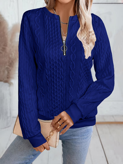Comfortable Cable Knit Sweater for Women with Zip Neck Long Sleeve Relaxed Casual Style