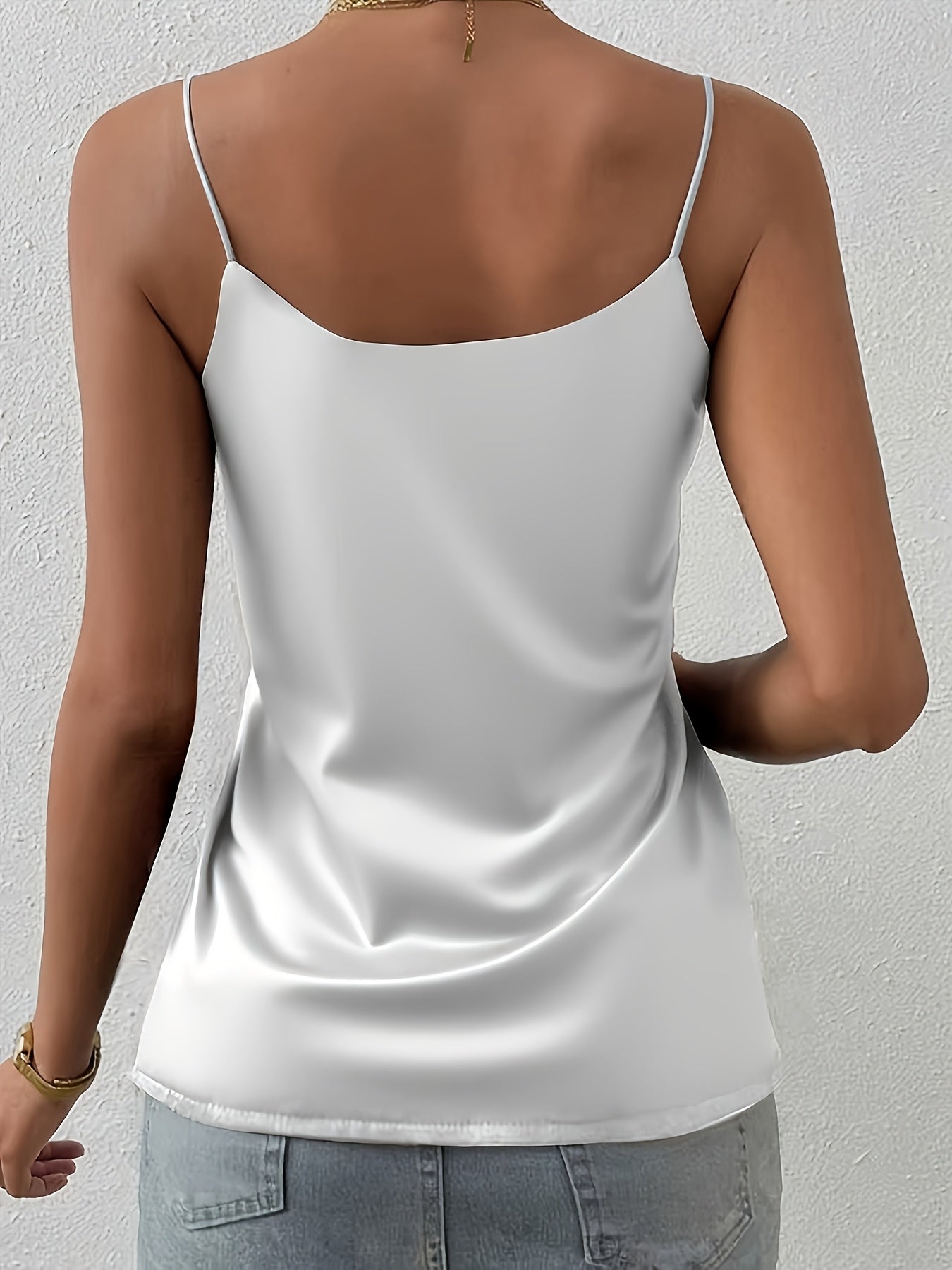 Elegant Satin Camisole Top for Women with V Neck Sleeveless Relaxed Flowing Style