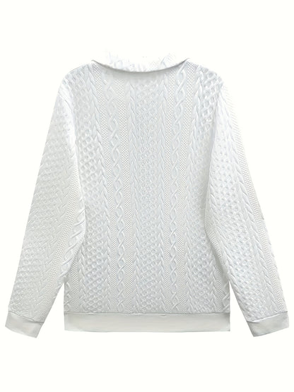 Comfortable Cable Knit Quarter Zip Sweatshirt for Women with Collar Long Sleeve Kangaroo Pocket Relaxed Style