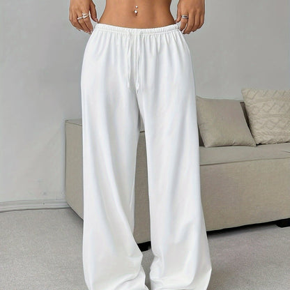 Effortless Waffle Knit Wide Leg Pants for Women with High Waist Drawstring Relaxed Flowing Casual Style