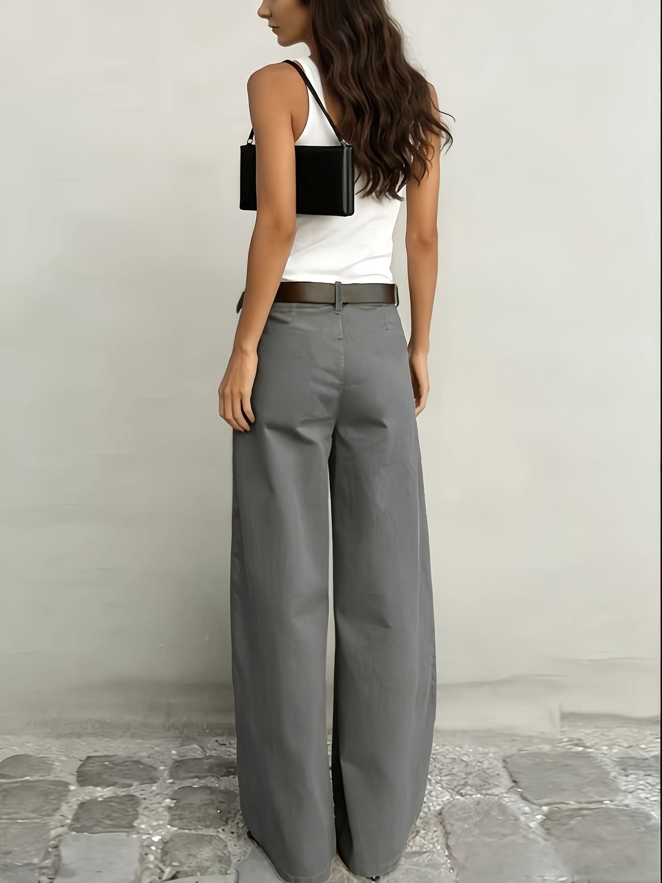 Effortless Wide Leg Pants for Women with High Waist Belted Tapered Relaxed Casual Style