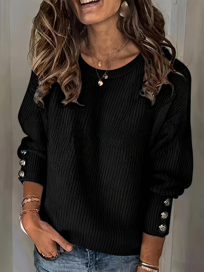 Comfortable Ribbed Knit Sweater for Women with Mock Neck Long Sleeve Button Cuff Relaxed Oversized Style