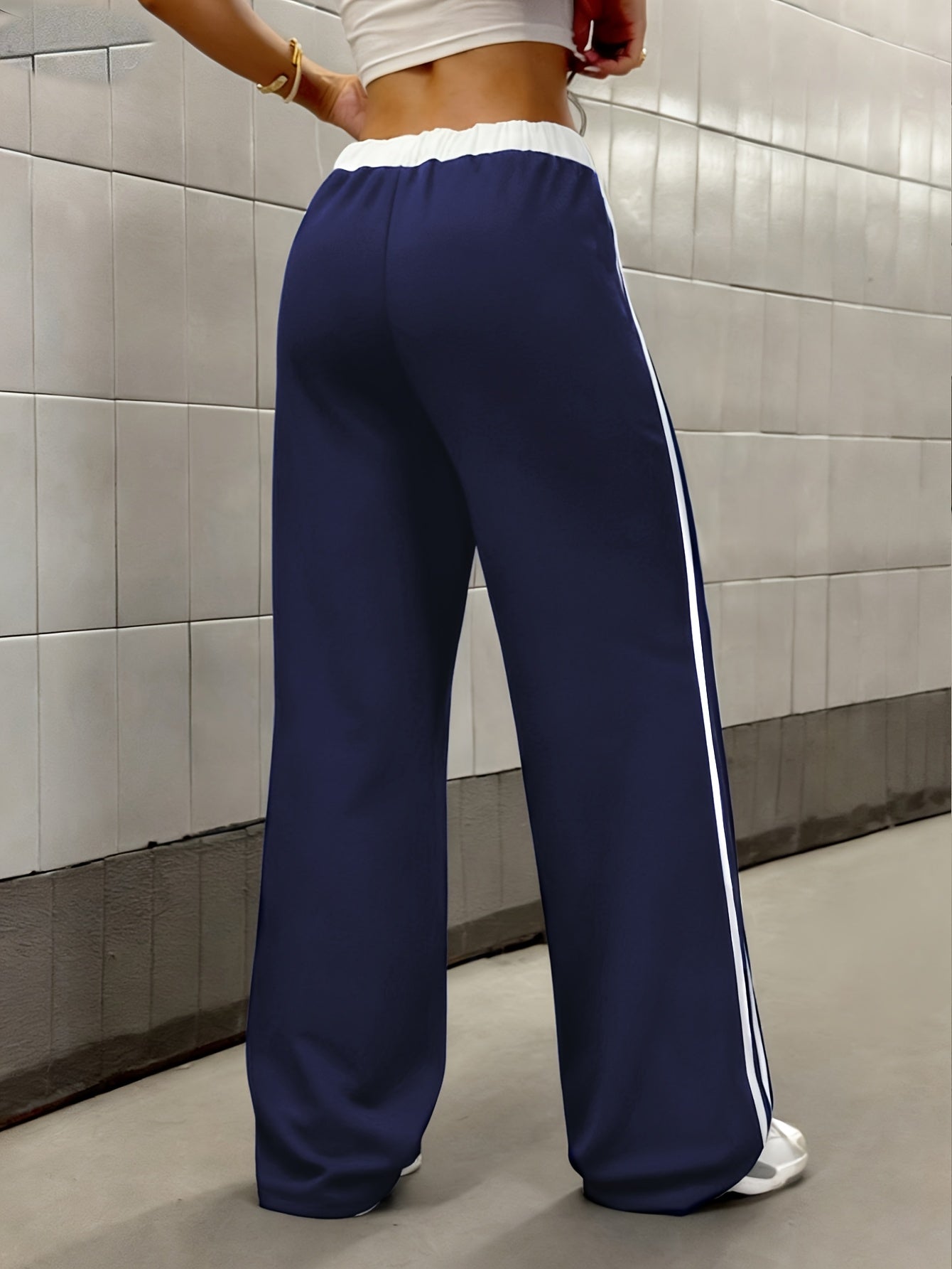 Effortless Wide Leg Track Pants for Women with High Waist Drawstring Side Stripe Relaxed Style