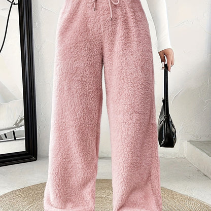 Comfortable Sherpa Wide Leg Pants for Women with High Waist Drawstring Relaxed Flowing Casual Style