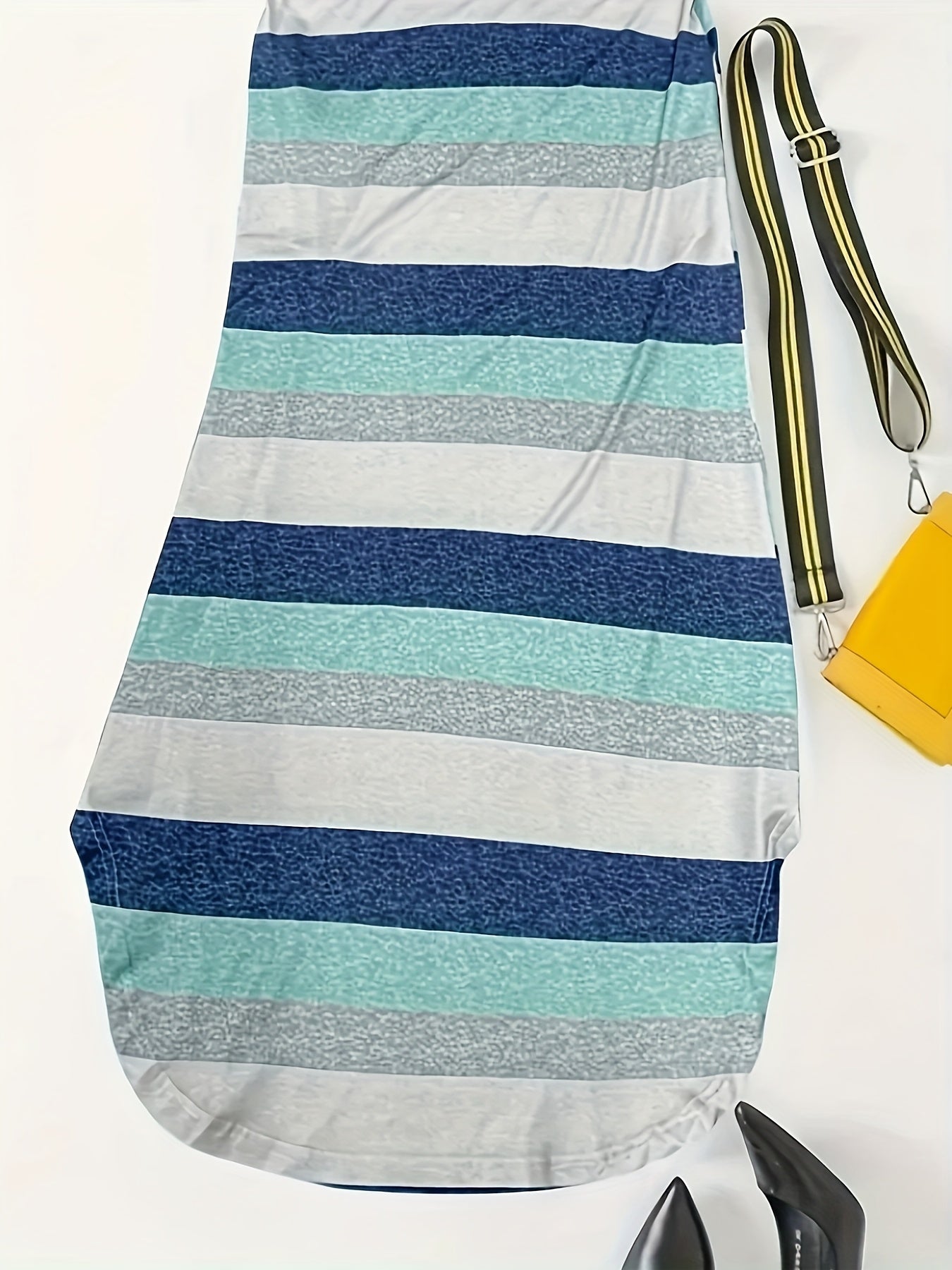 Effortless Striped Colorblock Maxi Dress for Women with V Neck Short Sleeve Side Slit Casual Style
