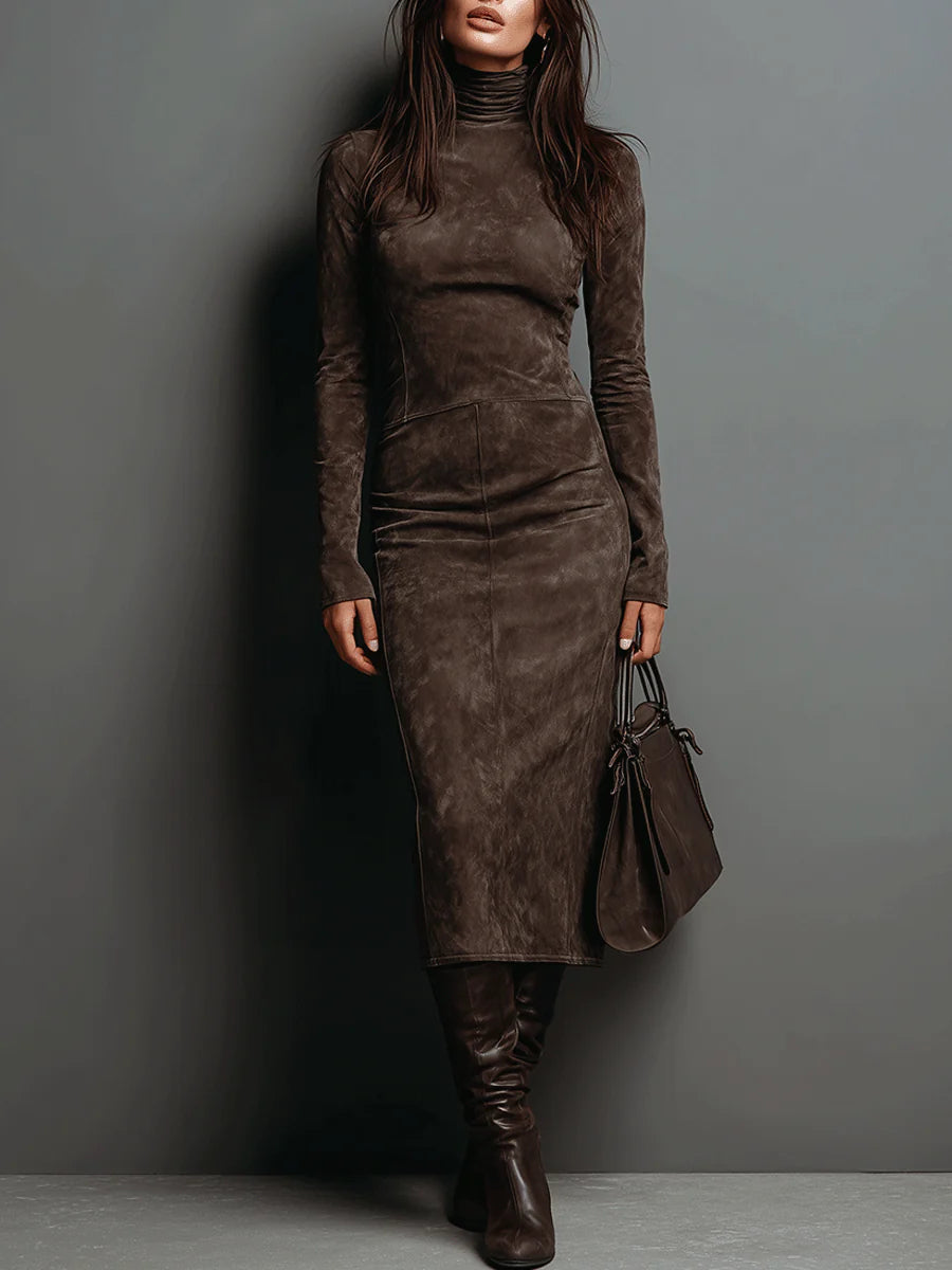 Elegant Suede Bandage Dress for Women in Semi Formal Midi Style