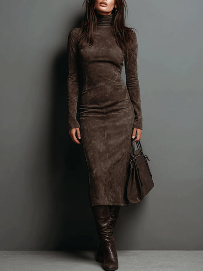 Elegant Suede Bandage Dress for Women in Semi Formal Midi Style