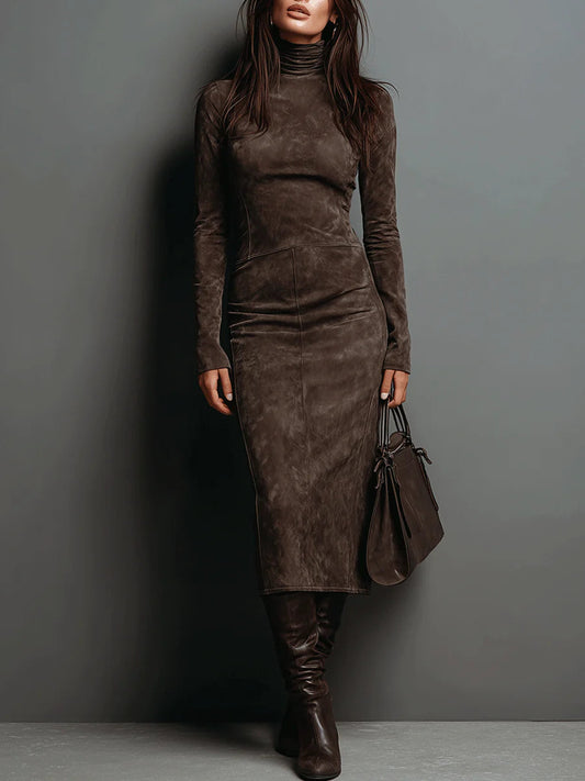 Elegant Suede Bandage Dress for Women in Semi Formal Midi Style