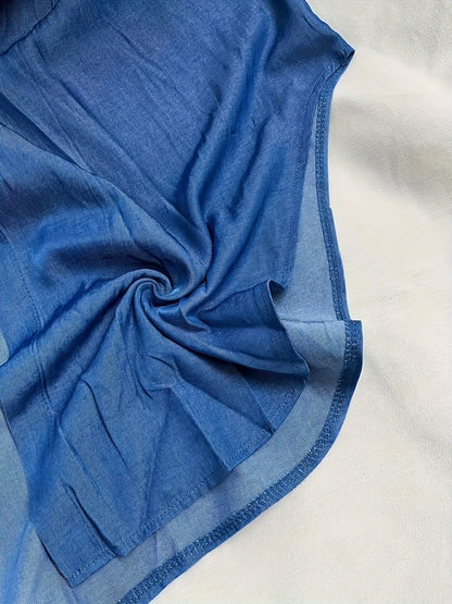 Elegant Blue Denim Shirt Maxi Dress for Women with Collar Long Sleeve Button Front High Low Style