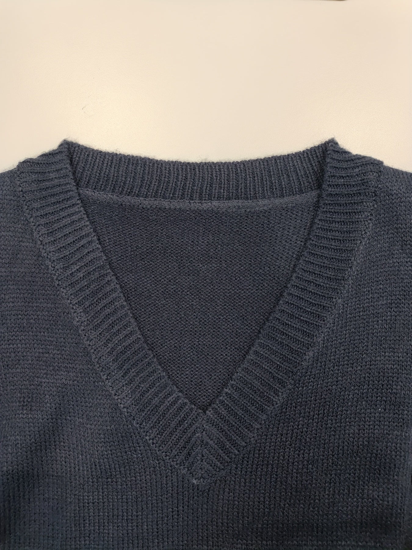 Comfortable Dark Blue Sweater Vest for Women with V Neck Sleeveless Ribbed Knit Relaxed Style