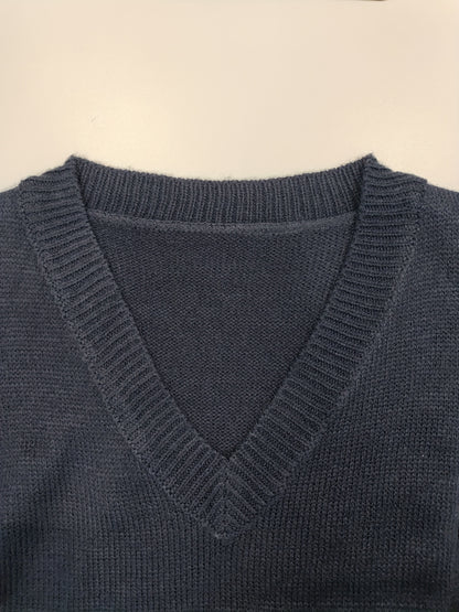 Comfortable Dark Blue Sweater Vest for Women with V Neck Sleeveless Ribbed Knit Relaxed Style