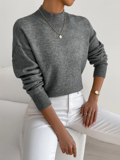 Comfortable Ribbed Sweater for Women with High Neck Long Sleeve Relaxed Oversized Knit Style