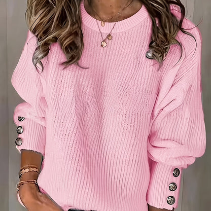 Comfortable Ribbed Knit Sweater for Women with Mock Neck Long Sleeve Button Cuff Relaxed Oversized Style