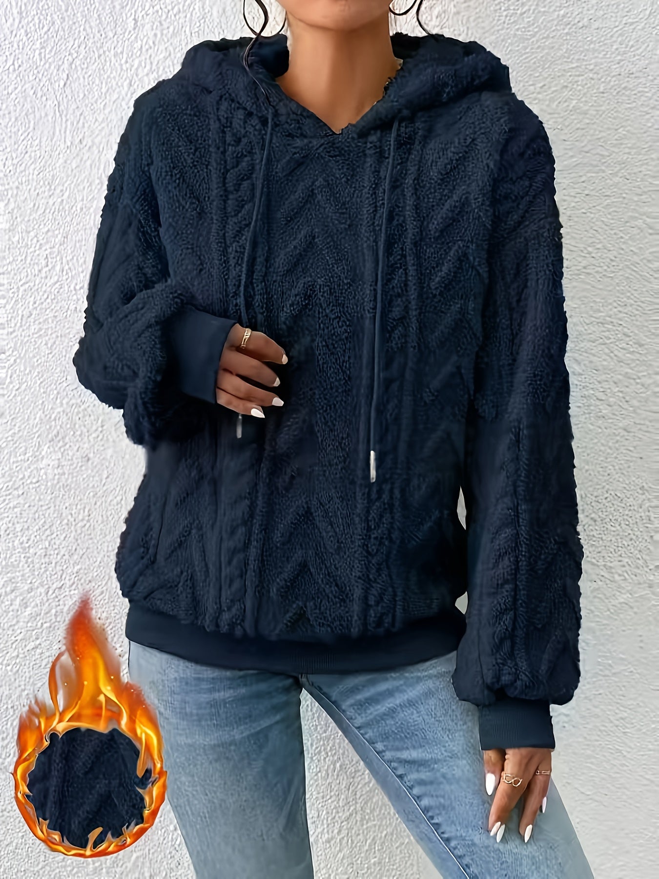 2025 Autumn And Winter Women'S New Fleece-Lined Comfortable Casual Solid Color Hoodie