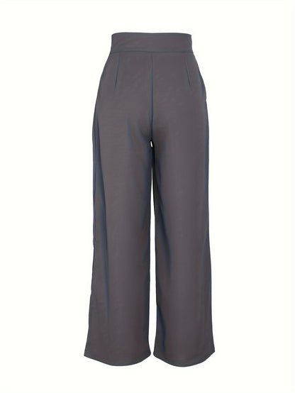 Effortless Khaki Wide Leg Pants for Women with High Waist Pleated Button Front Relaxed Tailored Style