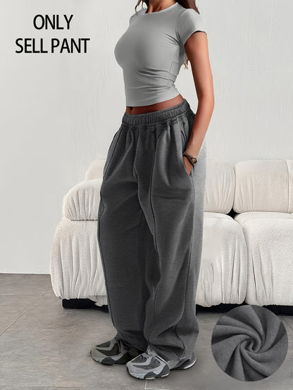 Comfortable Fleece Wide Leg Sweatpants for Women with High Waist Pintuck Relaxed Baggy Casual Style