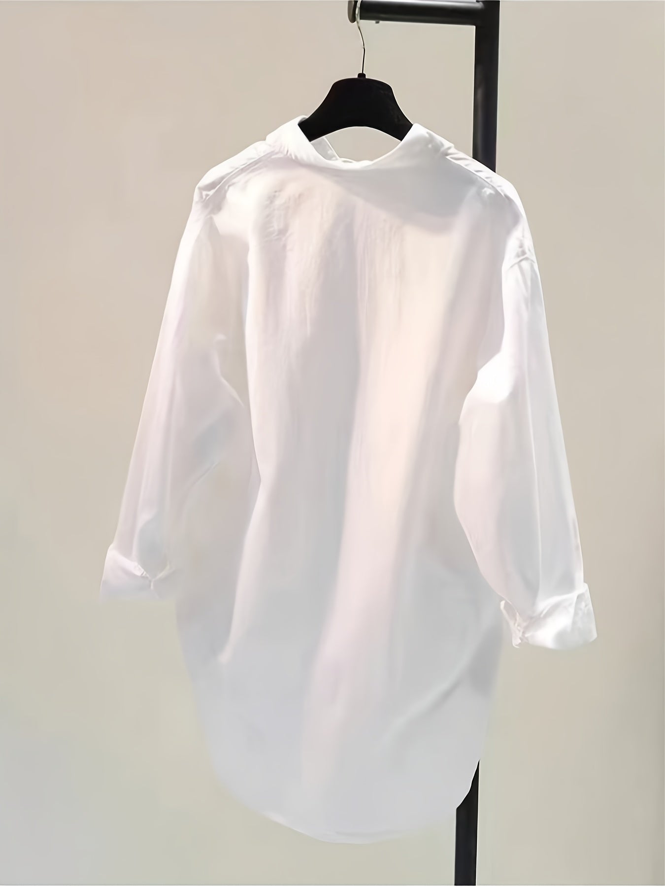 Effortless Cotton Blouse for Women with Collar Long Sleeve High Low Relaxed Oversized Style