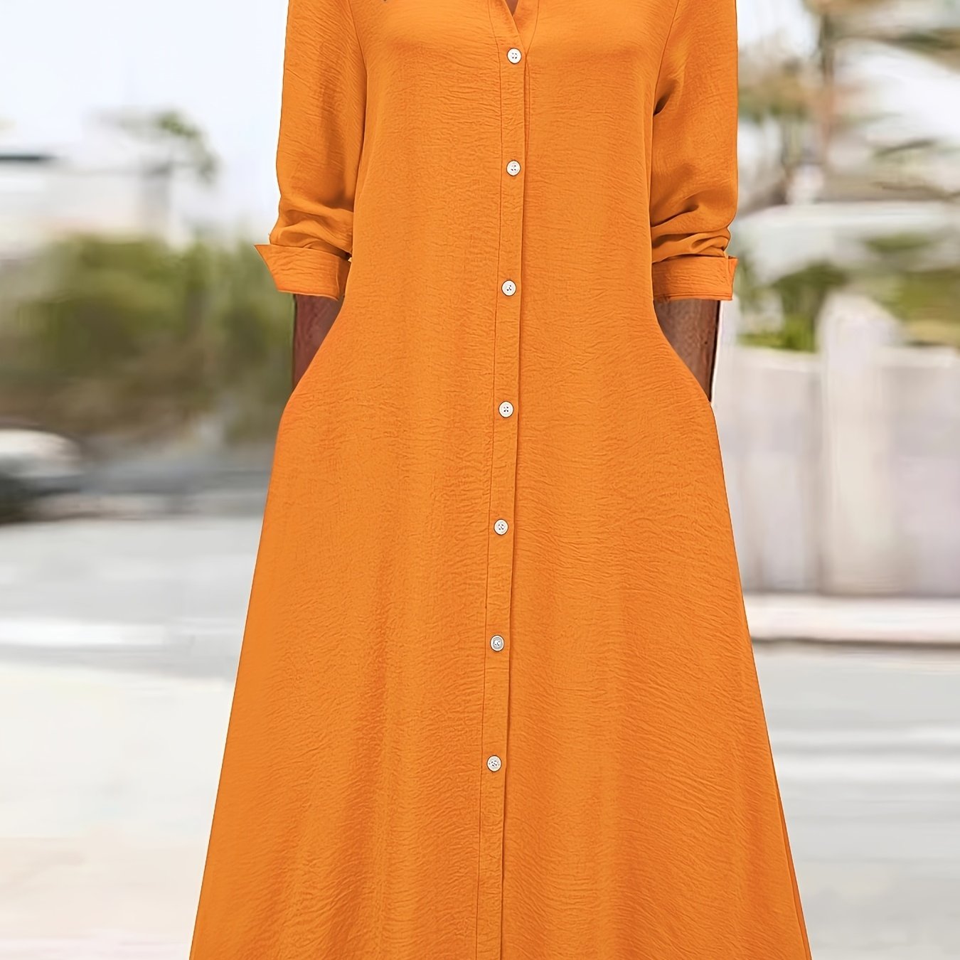 Effortless Linen Shirt Dress for Women with Collar V Neck Long Sleeve Button Front Flowing Style