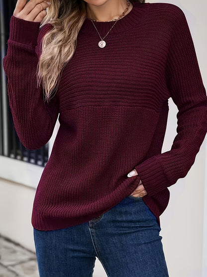 Comfortable Ribbed Sweater for Women with Round Neck Long Sleeve Relaxed Oversized Casual Style