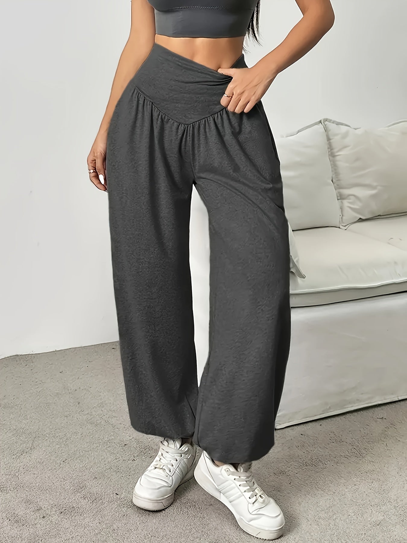 Effortless Wide Leg Pants for Women with High Waist Ruched Tapered Relaxed Casual Style