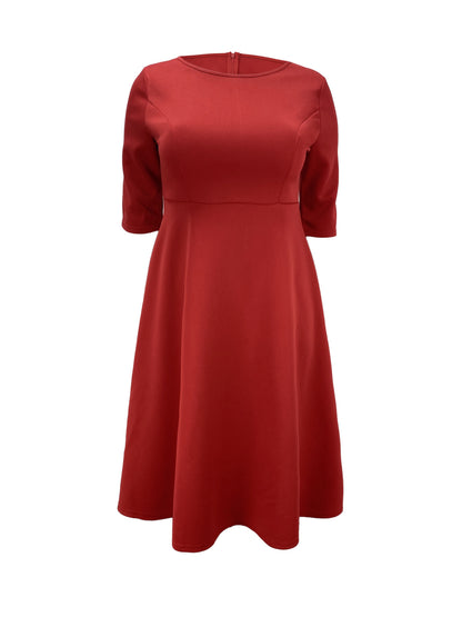 Elegant A Line Midi Dress for Women with Round Neck Elbow Sleeve Fit and Flare Style