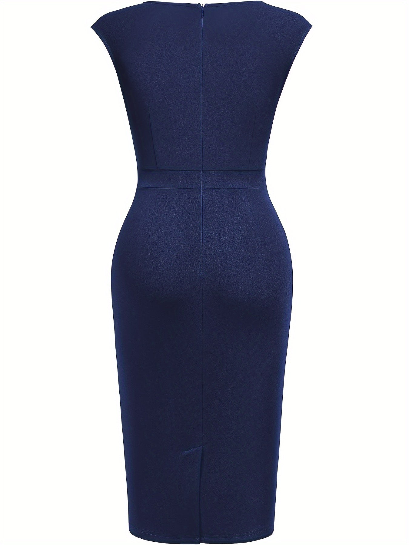 Elegant Ruched Midi Dress for Women with Sweetheart Neckline Cap Sleeve Bodycon Formal Style