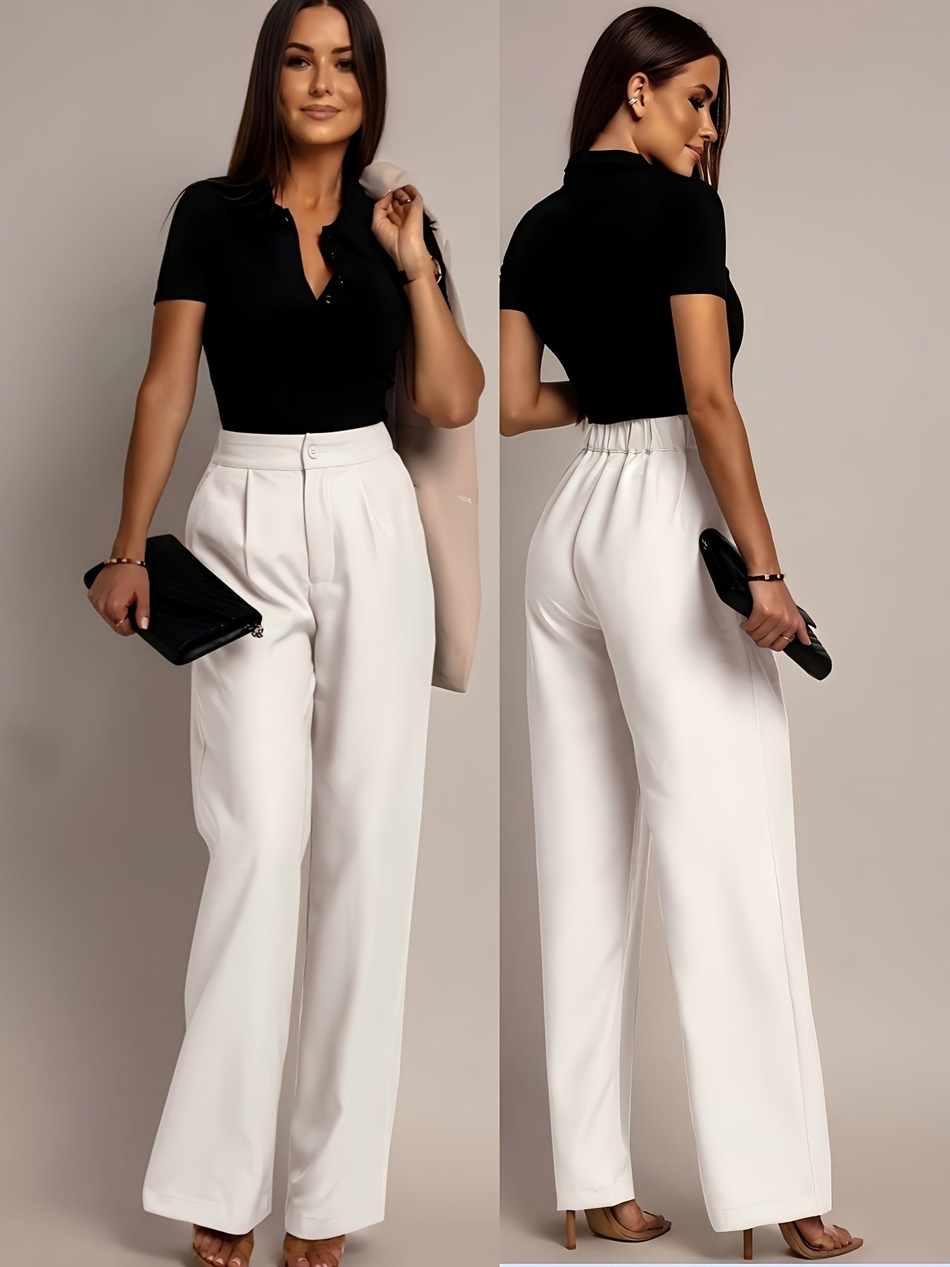 Elegant Wide Leg Trousers for Women with High Waist Pleated Front Tailored Style