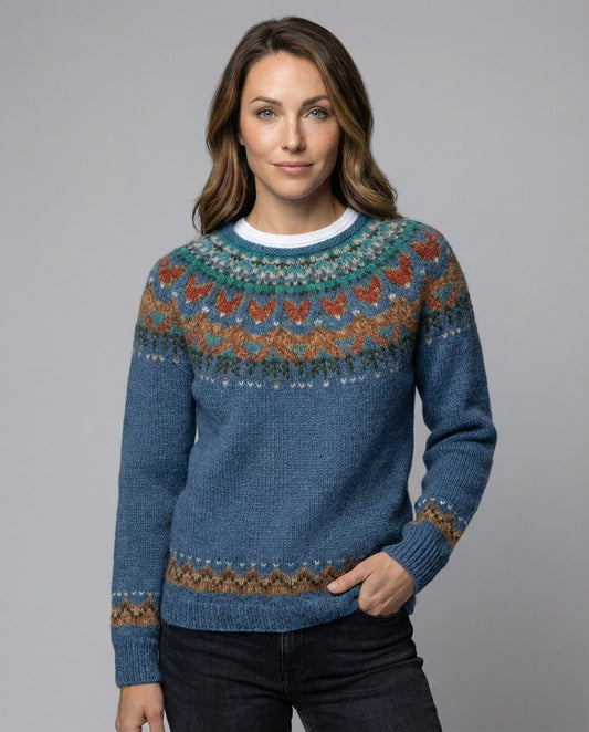 Comfortable Fair Isle Sweater for Women with Crew Neck Long Sleeve Relaxed Oversized Knit Style