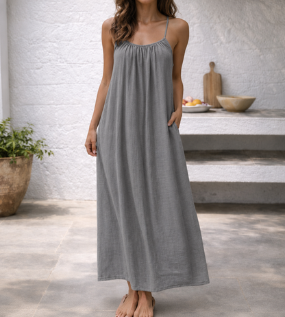 Effortless Linen Maxi Dress for Women with Scoop Neck Spaghetti Strap Flowy A Line Style