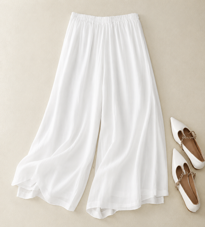 Effortless Linen Wide Leg Pants for Women with High Waist Drawstring Ankle Length Flowing Style