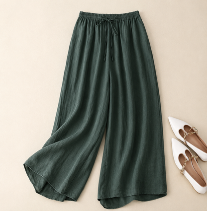 Effortless Linen Wide Leg Pants for Women with High Waist Drawstring Ankle Length Flowing Style