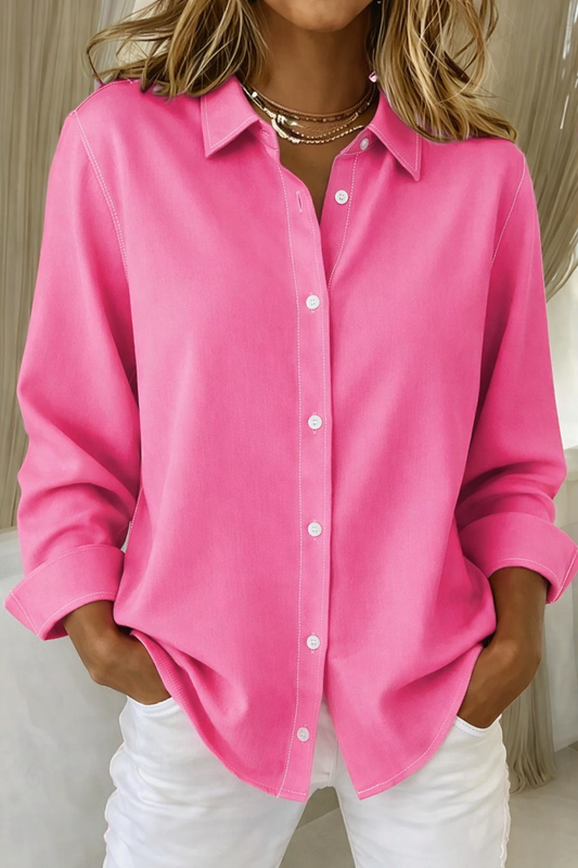 Effortless Button Front Blouse for Women with Collar Long Sleeve Relaxed Oversized Style