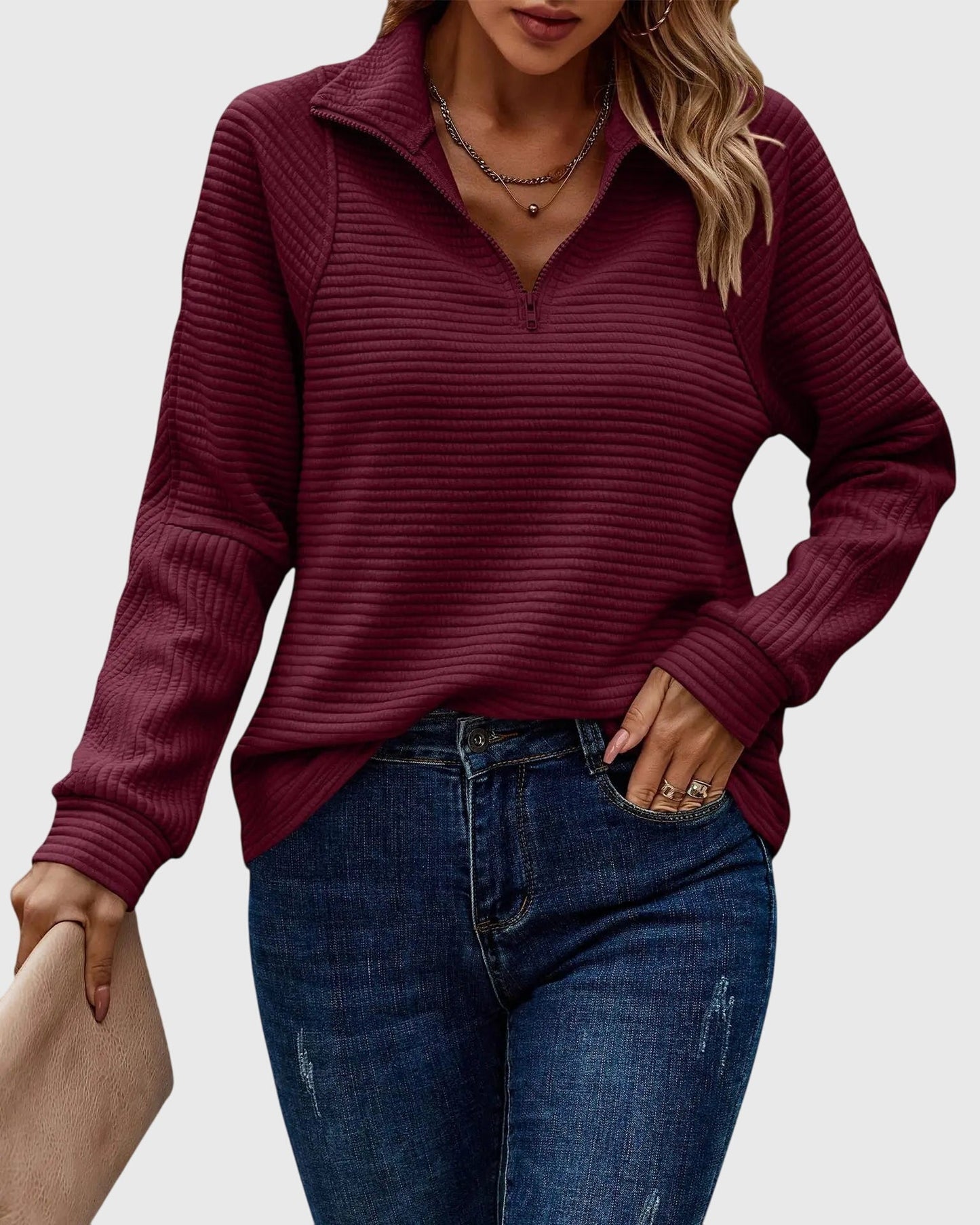 Colette | Women's Quarter-Zip Ribbed Long Sleeve Sweater