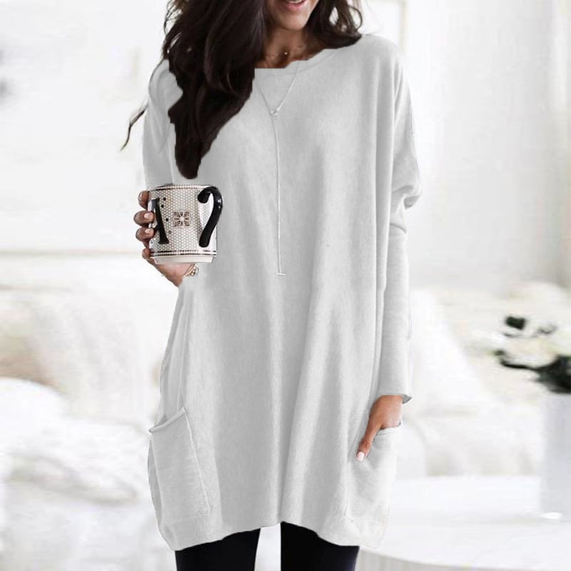 Delaney | Women's Oversized Patch Pocket Long Sleeve Tunic Sweater