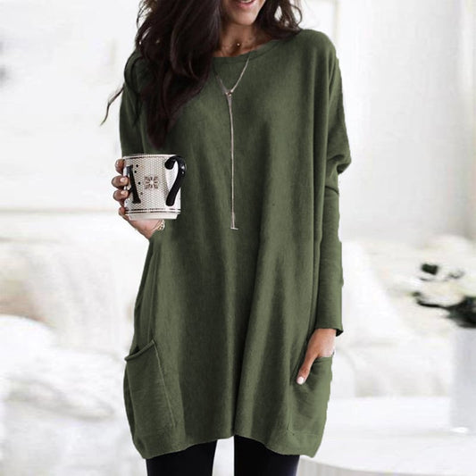 Delaney | Women's Oversized Patch Pocket Long Sleeve Tunic Sweater