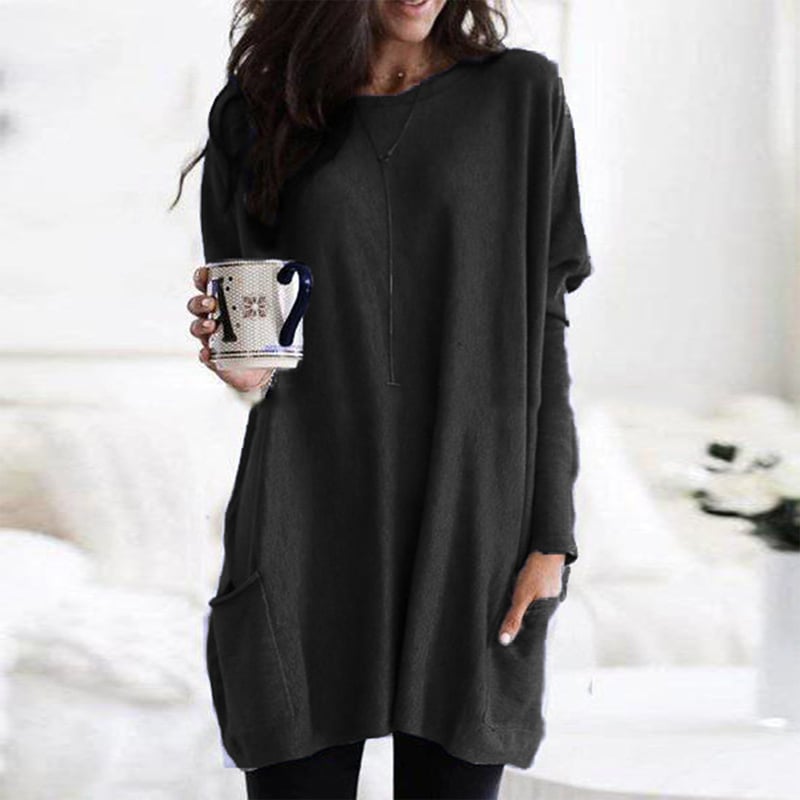 Delaney | Women's Oversized Patch Pocket Long Sleeve Tunic Sweater