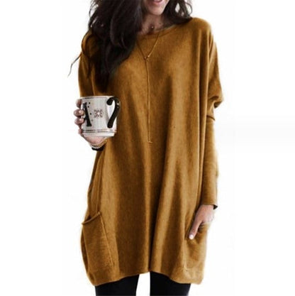 Delaney | Women's Oversized Patch Pocket Long Sleeve Tunic Sweater