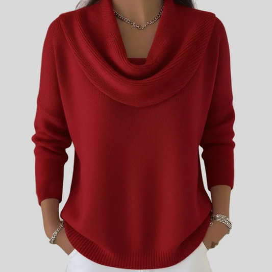 Comfortable Cowl Neck Sweater for Women with Long Sleeve Ribbed Relaxed Knit Style