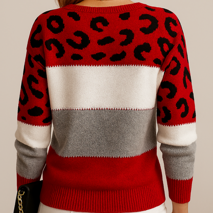 Everly | Women's Leopard Crew Neck Long Sleeve Sweater