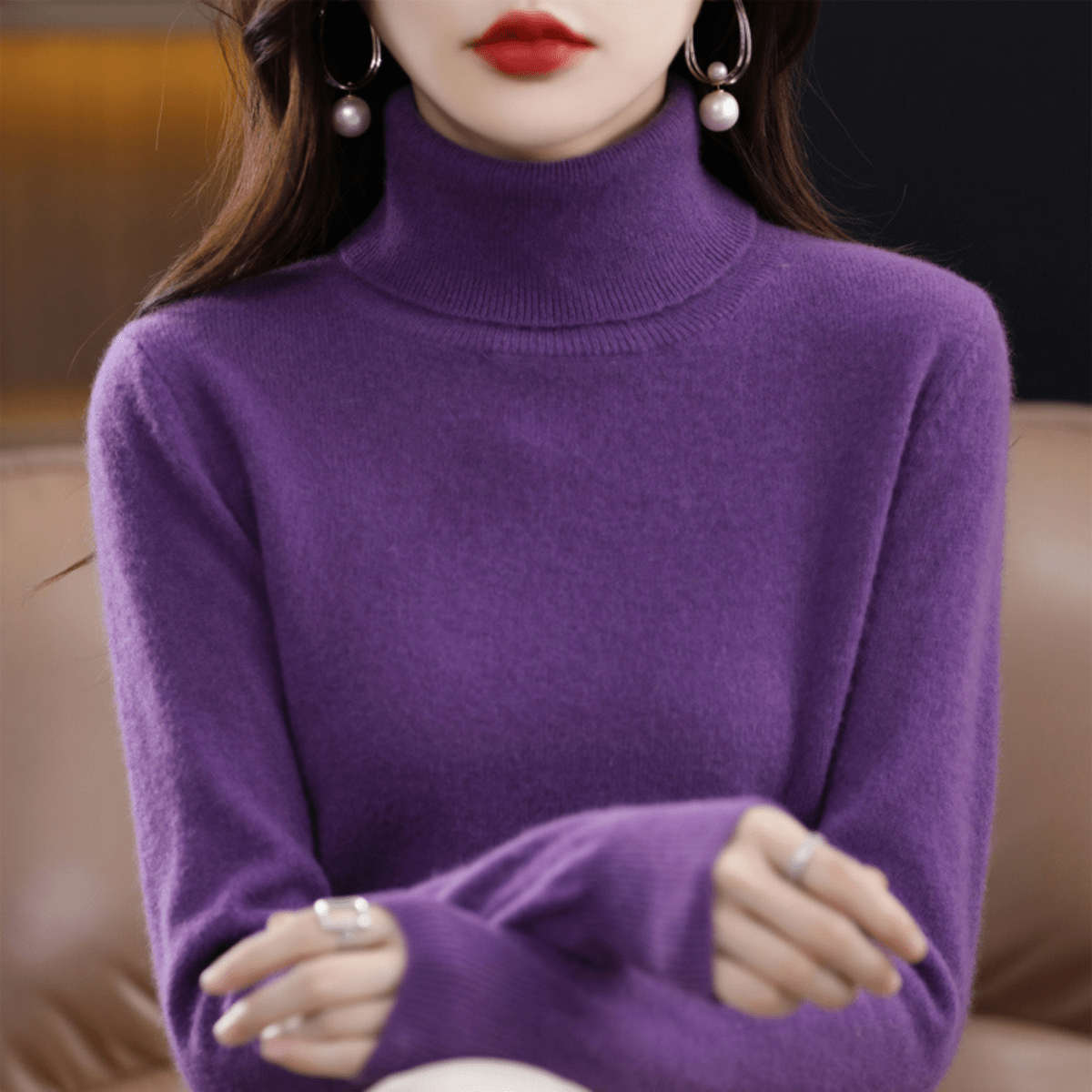 Margaux | Women's Fitted Turtleneck Long Sleeve Sweater