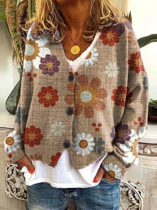 Effortless Floral Print Cardigan Sweater for Women with V Neck Long Sleeve Button Front Relaxed Boho Style