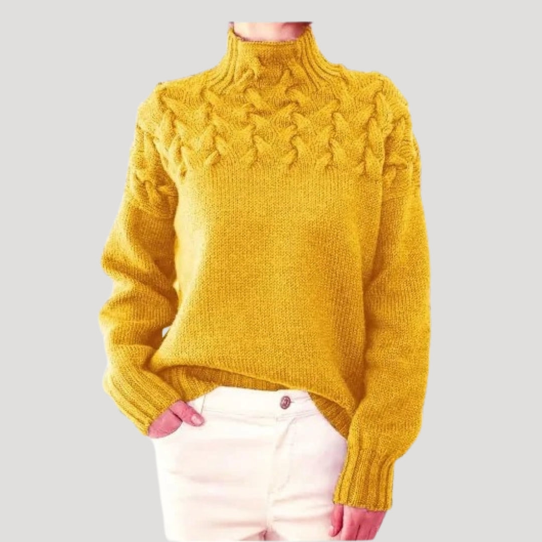 Marlowe | Women's Cable Knit Turtleneck Long Sleeve Sweater