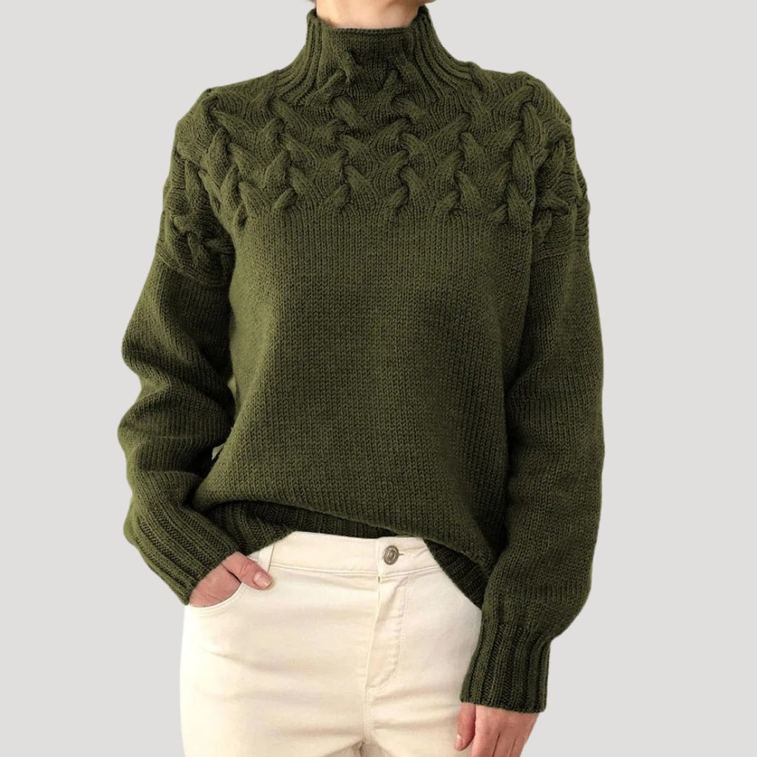 Marlowe | Women's Cable Knit Turtleneck Long Sleeve Sweater