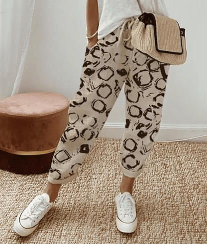 Effortless Printed Jogger Pants for Women with High Waist Drawstring Tapered Cuffed Casual Style