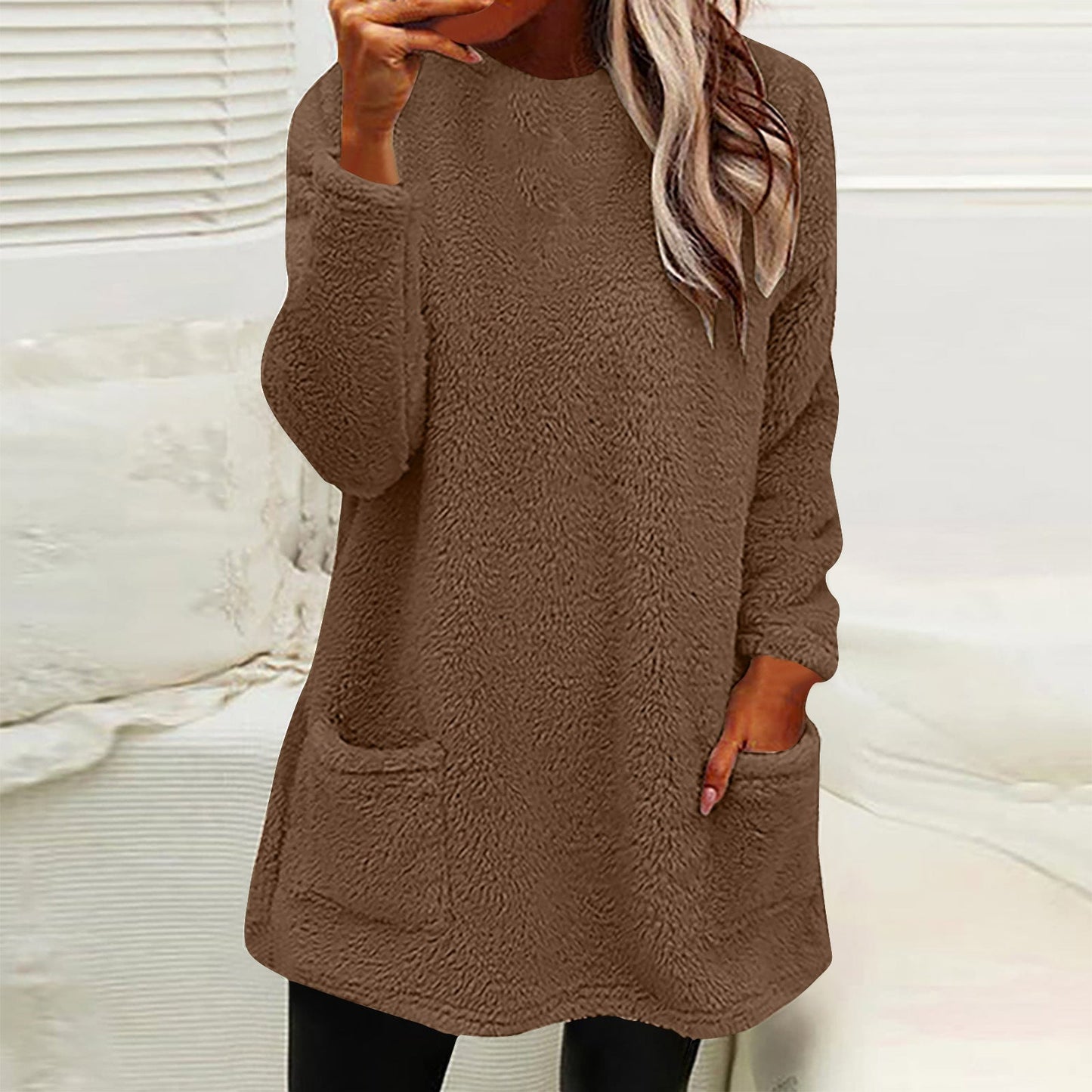 Sabine | Women's Fleece Pocket Long Sleeve Tunic Sweater