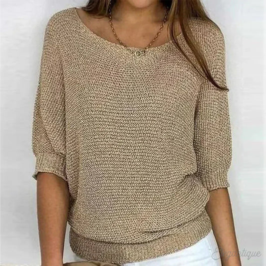 Comfortable Knit Sweater for Women with Boat Neck Batwing Sleeve Ribbed Hem Oversized Style