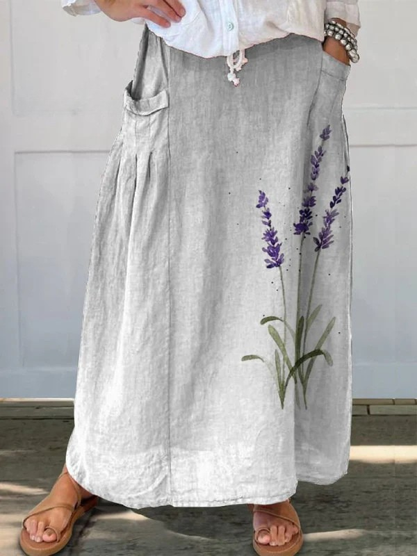 Effortless White Floral Maxi Skirt for Women with Drawstring Waist Relaxed Flowing Style