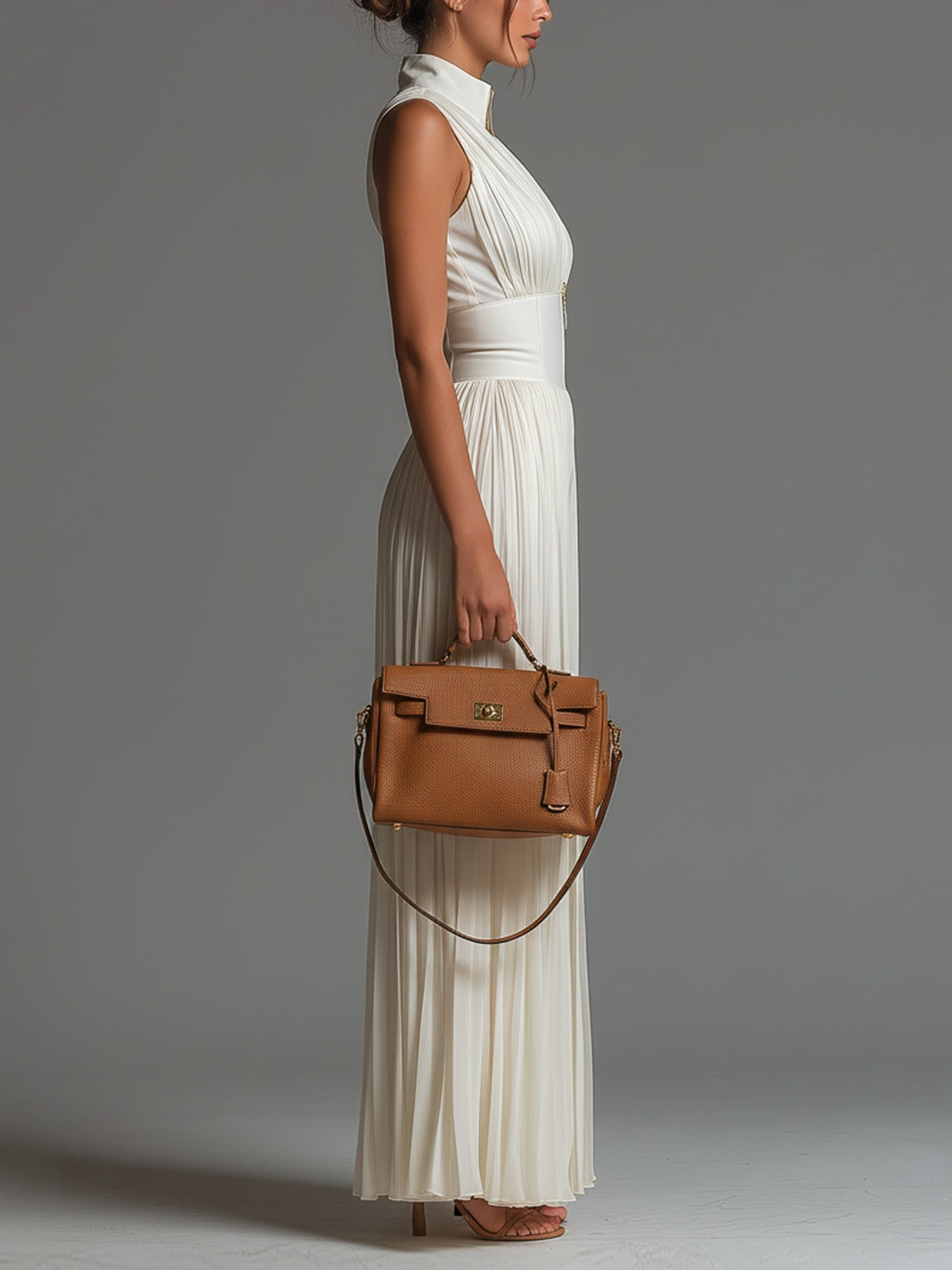 Elegant White Pleated Jumpsuit for Women with Deep V Neck and Corset Waist