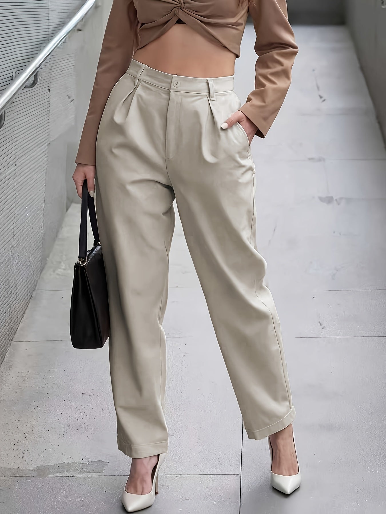 Effortless Pleated Wide Leg Trousers for Women with High Waist Tapered Relaxed Business Casual Style